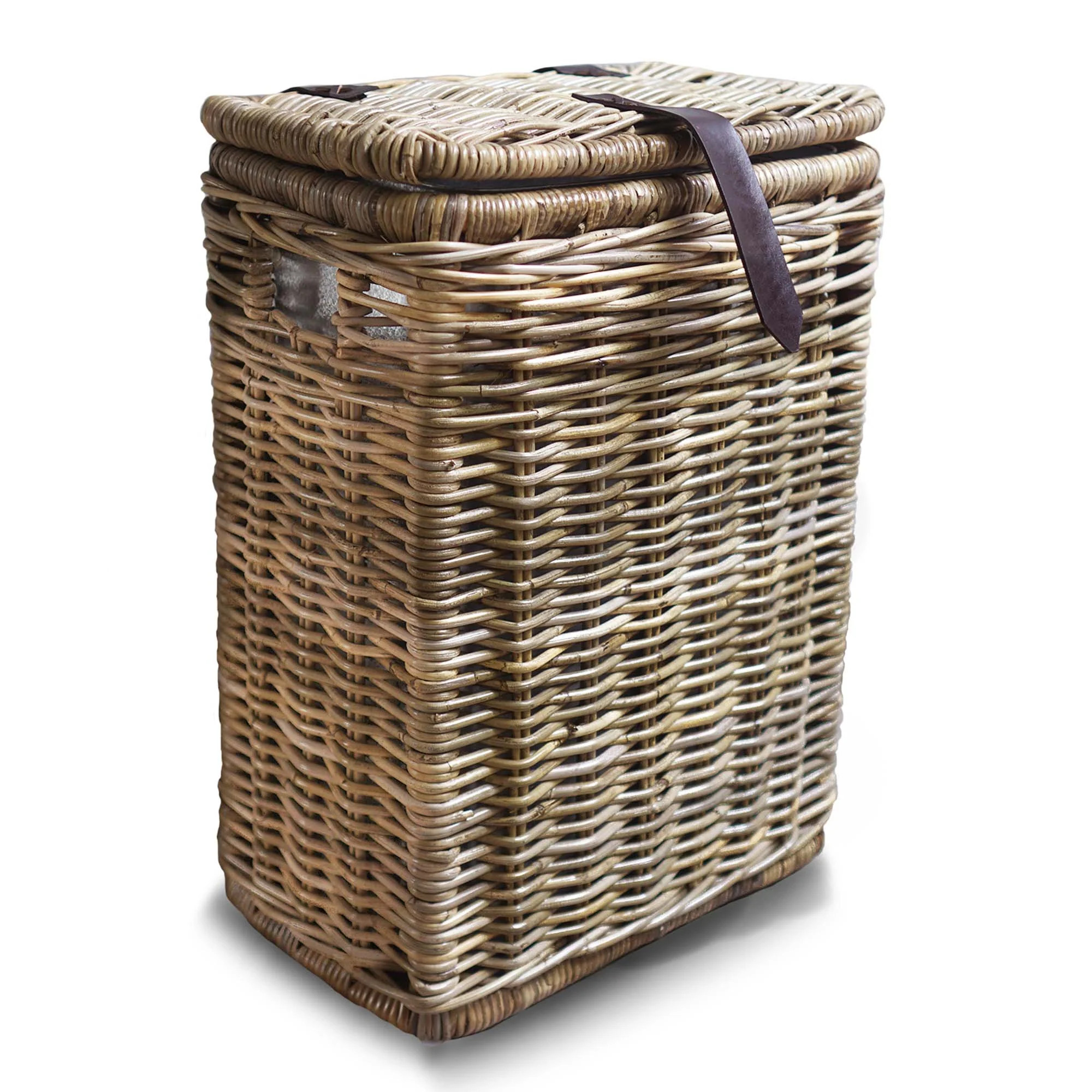 Kubu Wicker Rectangular Kitchen Trash Basket with Metal Liner | The Basket Lady