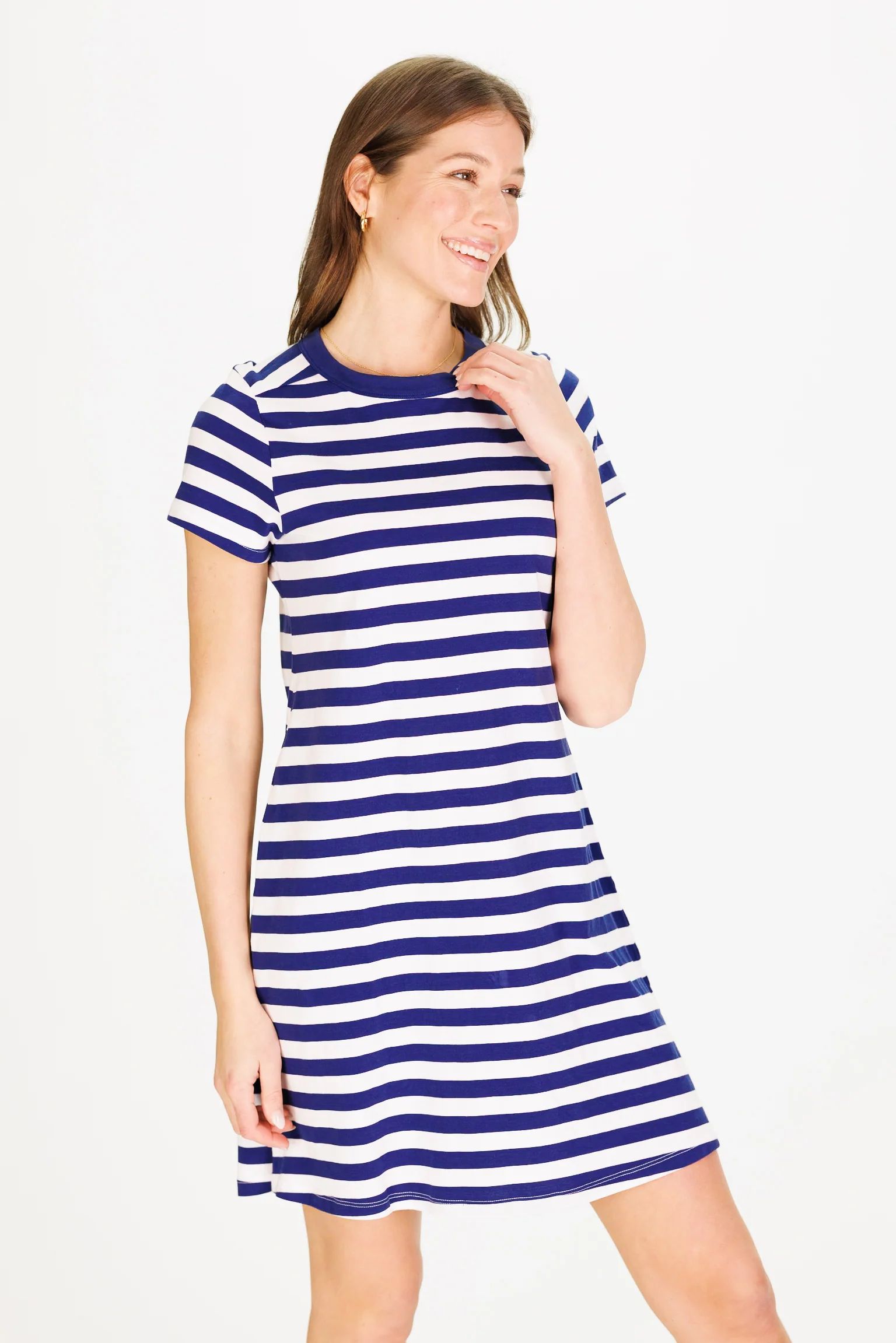 Tallie T-Shirt Dress in Navy and White Stripe | Duffield Lane