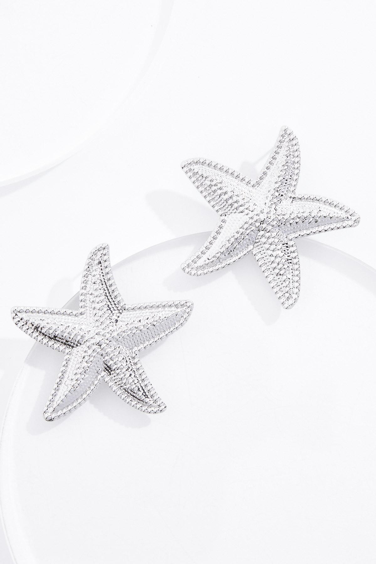 Textured Silver Starfish Earrings | Cato Fashions