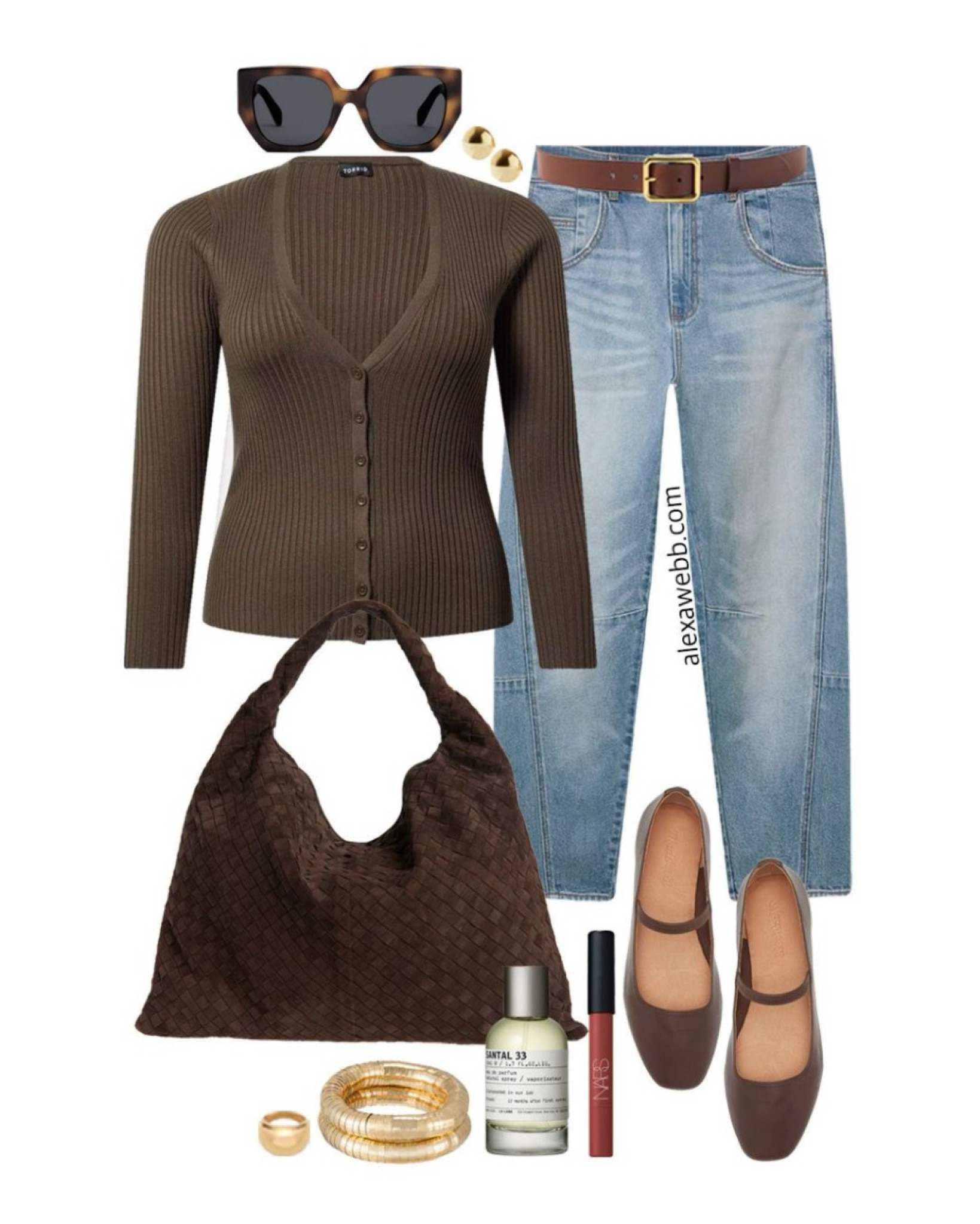 Plus Size Barrel Jeans Outfits - A plus size casual outfit for winter into spring with a chocolate brown cardigan, barrel leg jeans, and mary jane ballet flats. So trendy and cute for any casual occasion. Alexa Webb #plussize

#LTKStyleTip #LTKSeasonal #LTKPlusSize