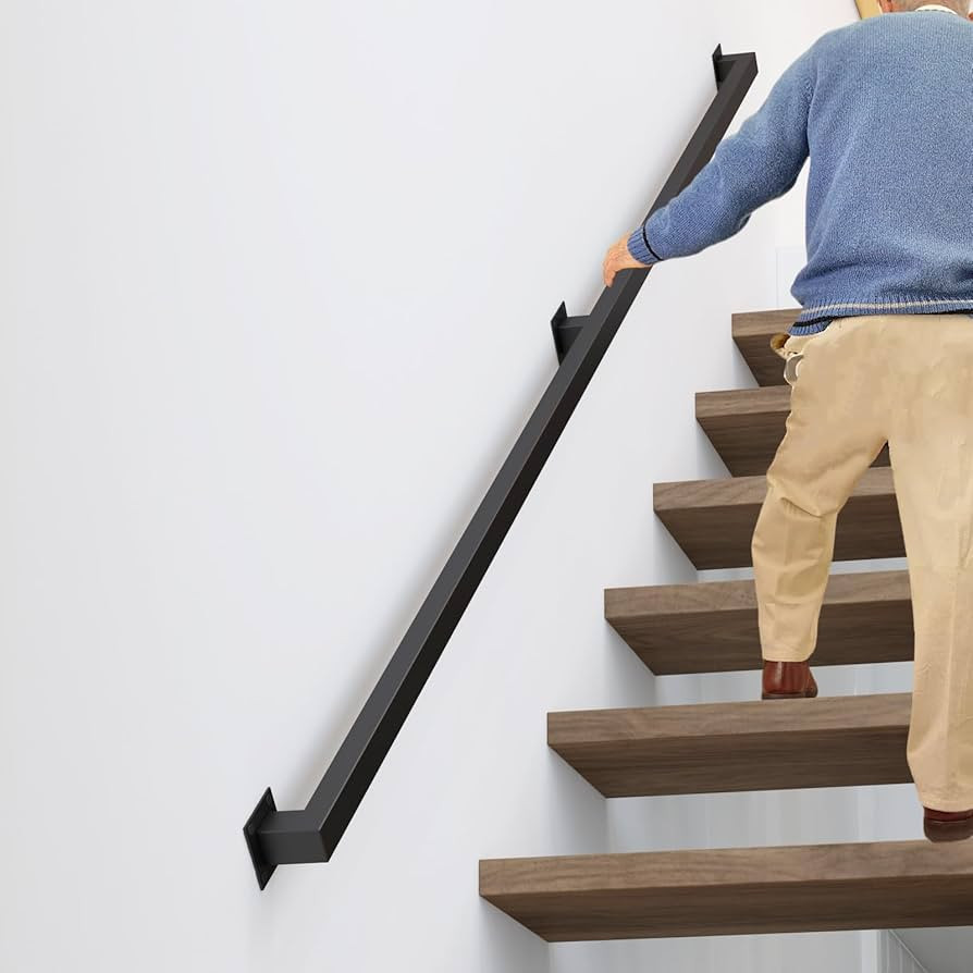 12FT Stair Railings Indoor, Black Iron Railings for Stairs, Industrial Handrail Wall Mounted, Han... | Amazon (US)