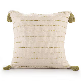 Torrent Olive Green Striped Hand-woven Tasseled 20 in. x 20 in. Indoor Throw Pillow 6102A6184D934... | The Home Depot