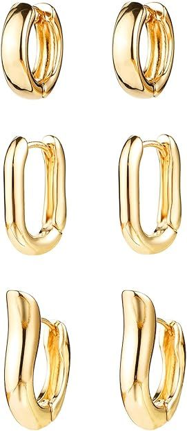 14K Gold Hoop Earrings for Women, Hypoallergenic Chunky Gold Hoop Earrings Multipack, Lightweight... | Amazon (US)