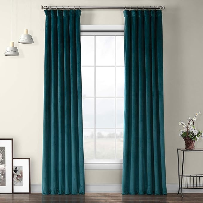 HPD Half Price Drapes VPYC Heritage Plush Velvet Curtain (1 Panel), 50 X 84, Deep Sea Teal | Amazon (US)