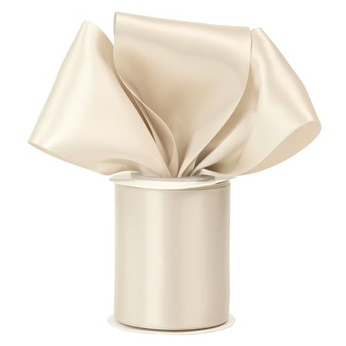 DINDOSAL Champagne Ribbon 3 Inch Double Faced Satin Ribbon Sash Ribbon Thick Champagne Silk Ribbon for Wedding Decor, Gift Wrapping, Party Favor, Flower Arrangement, Craft Supplies, Bows - 10Yards | Amazon (US)