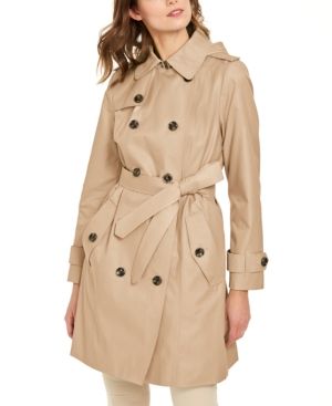 London Fog Double-Breasted Hooded Water-Repellent Trench Coat | Macys (US)