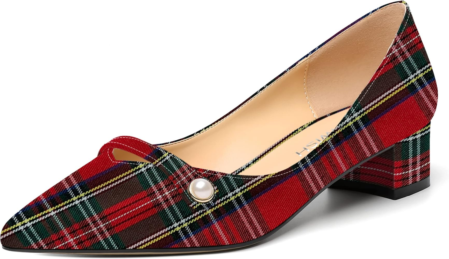 Amazon.com | ROSERWISH Cute Wedding Chunky Slip On Low Heel 1.5 Inch Work Pointed Toe Pumps Dress... | Amazon (US)