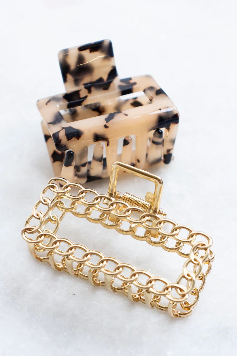 Worth So Much More Tortoise/Gold 2 Piece Hair Clip Set | The Pink Lily Boutique