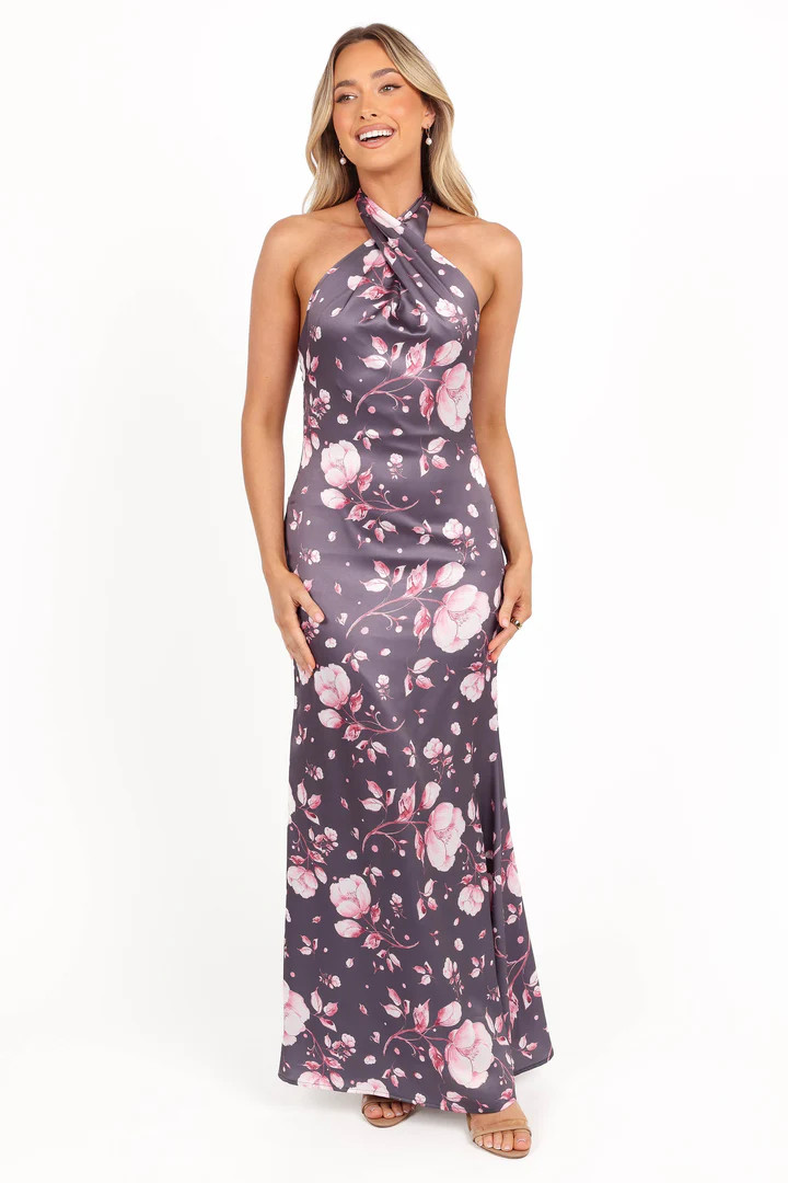 Mila Halterneck Maxi Dress - Steel Gray Floral | Petal & Pup (US)