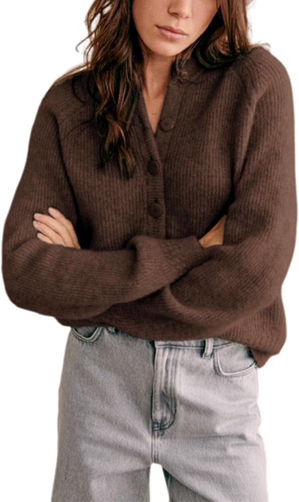 Bianstore Womens Casual Long Sleeve Crewneck Button Down Cardigan Chunky Knit Open Front Sweater ... | Amazon (US)