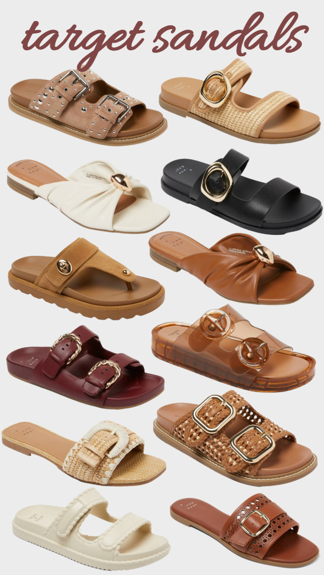 TARGET SANDALS …………… spring trends target shoes target fashion target new arrivals raffia sandals big buckle sandals Birkenstocks dupes Birkenstock sandals slides wedges low heels sandals comfy sandals beach shoes travel look resort wear burgundy sandals tan sandals black sandals chunky sandals big buckle sandals resort shoes thong sandals platform sandals platform slides woven sandals beach shoes beach sandals beachy sandals resort look vacation outfit wide sandals under $50 sandals under $30 

 #LTKootd #LTKOver40 #LTKTravel