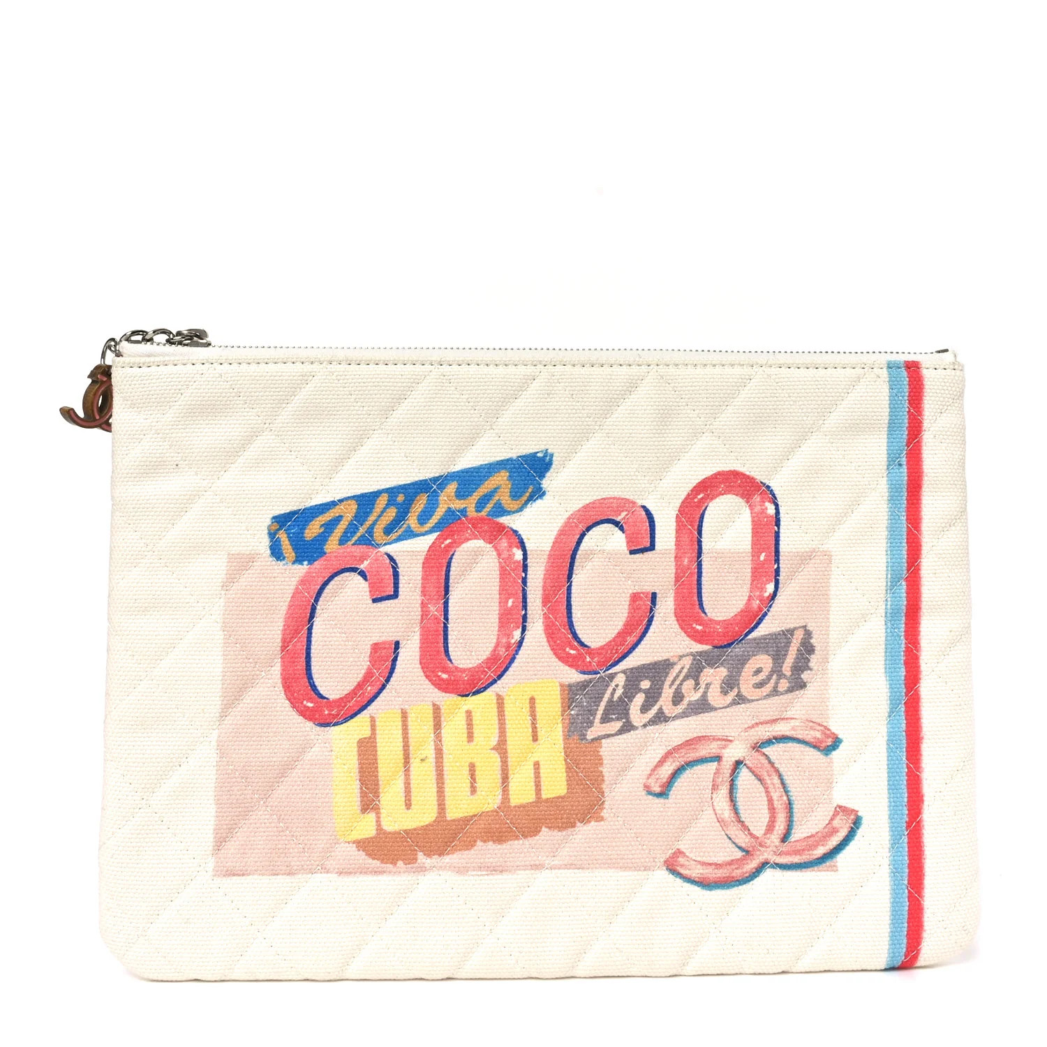 Canvas Medium Coco Cuba Cosmetic Case Yellow Turquoise | FASHIONPHILE (US)
