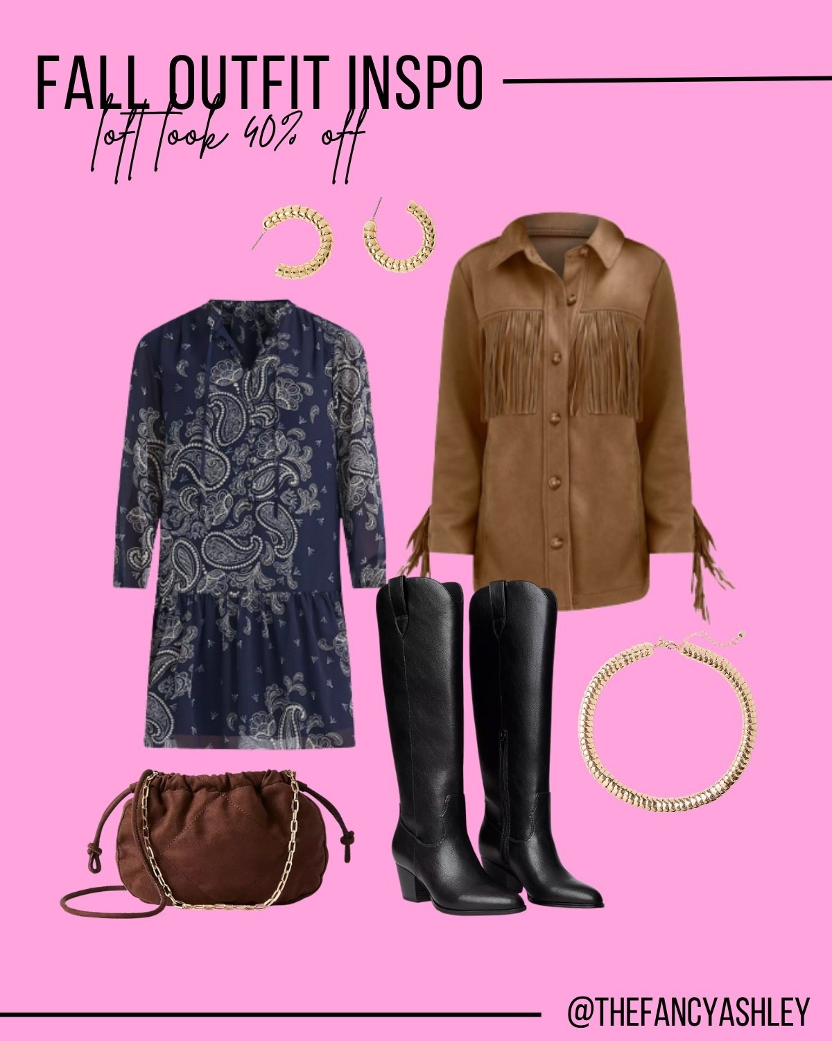 Fall outfit inspo! Obsessed with this entire look from Loft - the mini dress paired with a suede fringe jacket and boots is fall perfection. Best part? The entire look is 40% off right now! Such a cute vibe for fall date nights, brunch, or girls night out. Run, don't walk!

#LTKStyleTip #LTKSeasonal #LTKSaleAlert