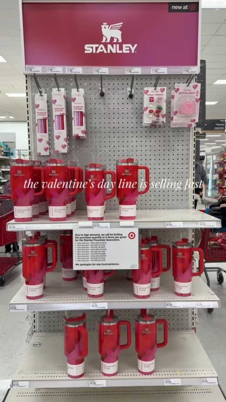 Valentine's Day Stanley collection selling fast at Target! Cute straw toppers and straws too. 

 #LTKfoodie #LTKSeasonal #LTKFindsUnder50