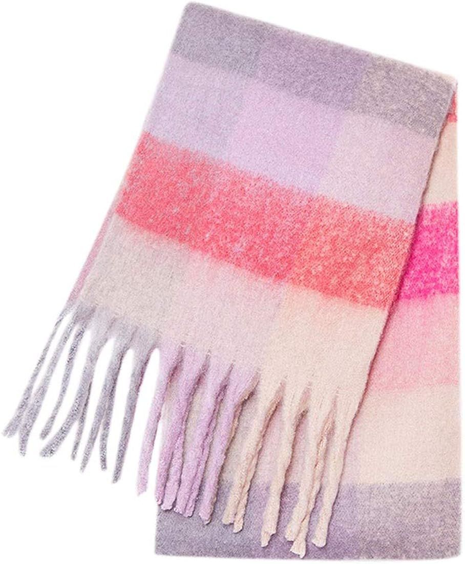 Lady Unisex Winter Fashion Thick Scarves Casual Shawl Warm Long Scarf Tassel Scarf Colorful Latti... | Amazon (US)