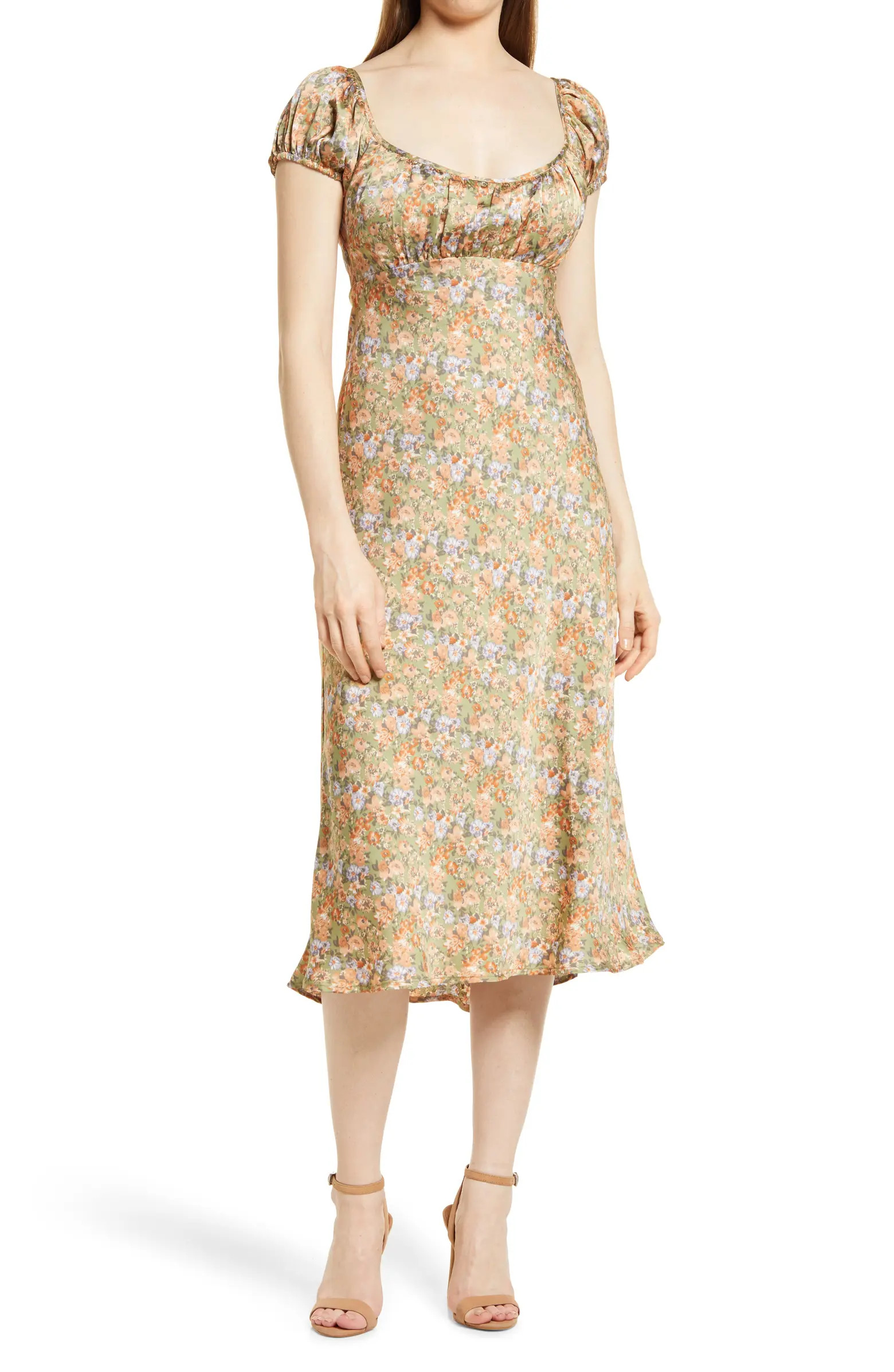 FLORET STUDIOS Floral Satin Midi Dress | Nordstrom | Nordstrom