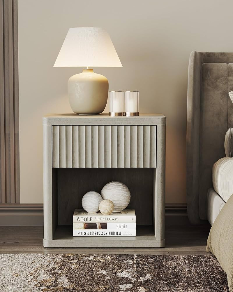 SICOTAS Night Stand Set of 2 Nightstands with Drawer Storage Bed Side Table End Table Large Modern Wood Wide Bedside Stand Mid Century Night Stands for Bedroom Living Room Sofa Couch Office (White) | Amazon (US)