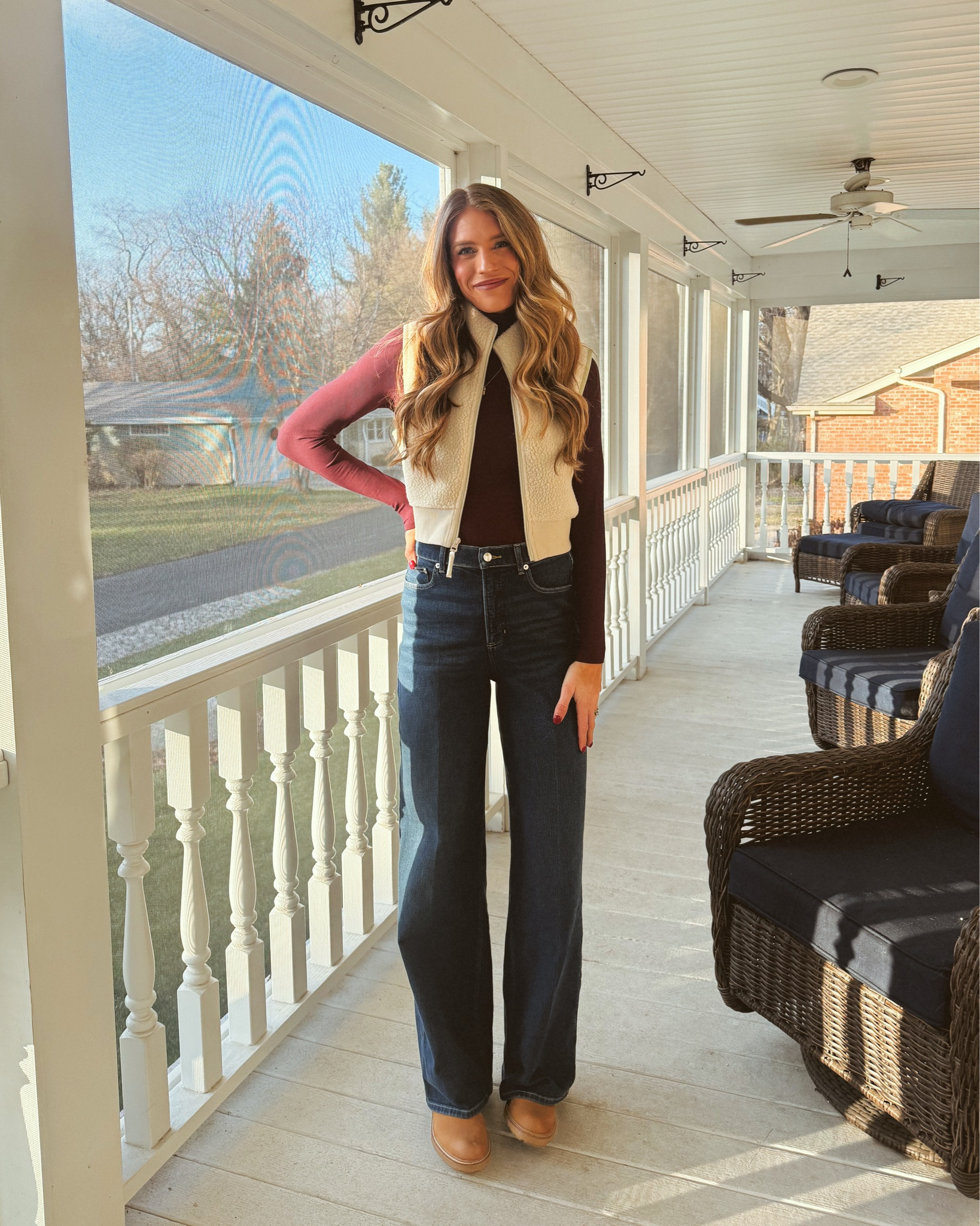 Holiday outfit that is tall girl friendly and bump friendly! 
Wearing medium tall in jeans to fit the bump otherwise I would wear a small tall! Super stretchy 
Small in tops. 