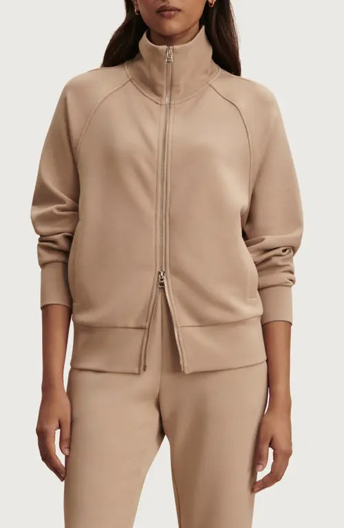 Varley Tyde Mixed Media Zip Front Sweatshirt in Light Taupe at Nordstrom, Size Small | Nordstrom