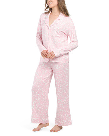 Heart Outline Long Sleeve Notch Pajama Set | TJ Maxx