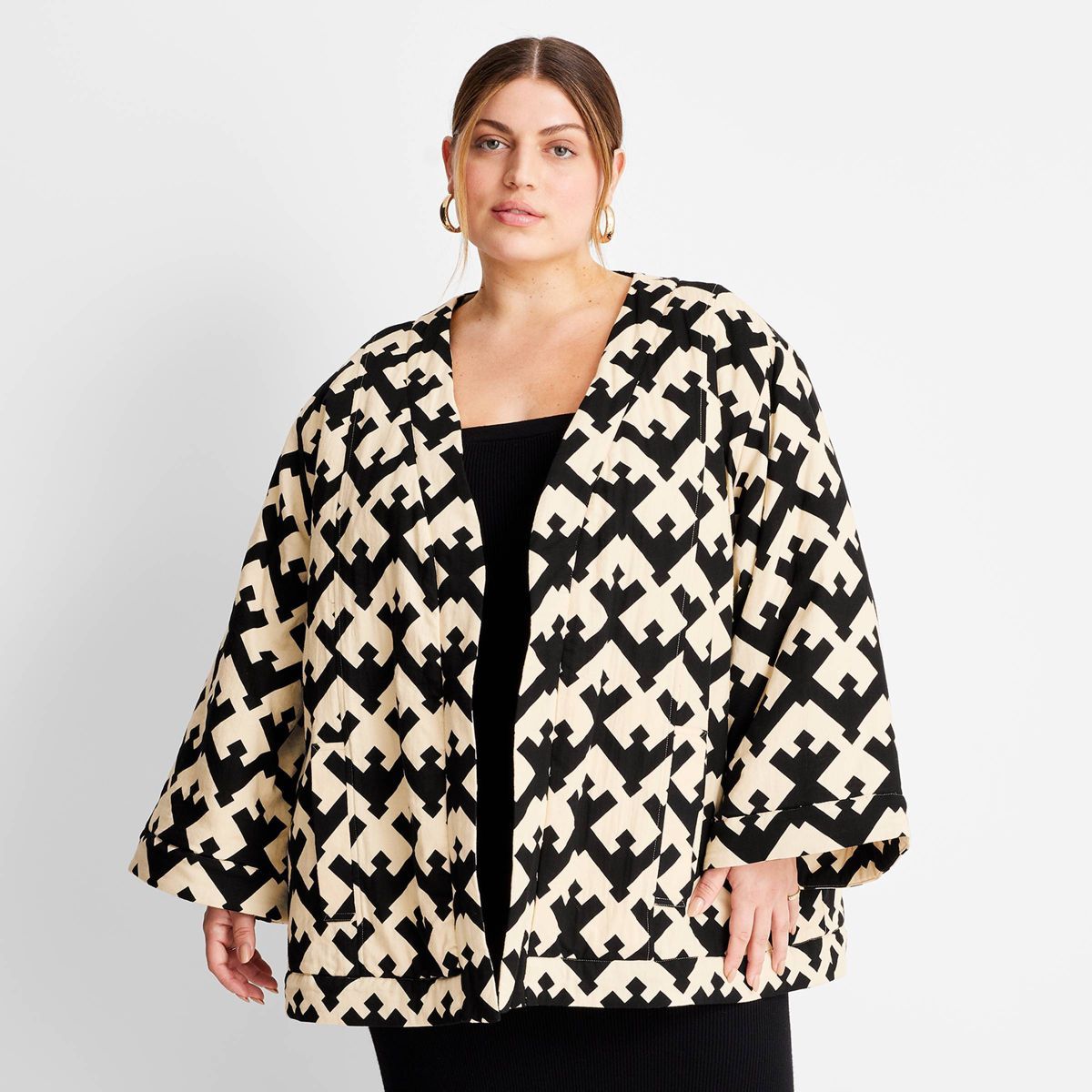 Women's Geo Print Oversized Quilted Jacket - Future Collective™ with Jenny K. Lopez Black/Cream | Target