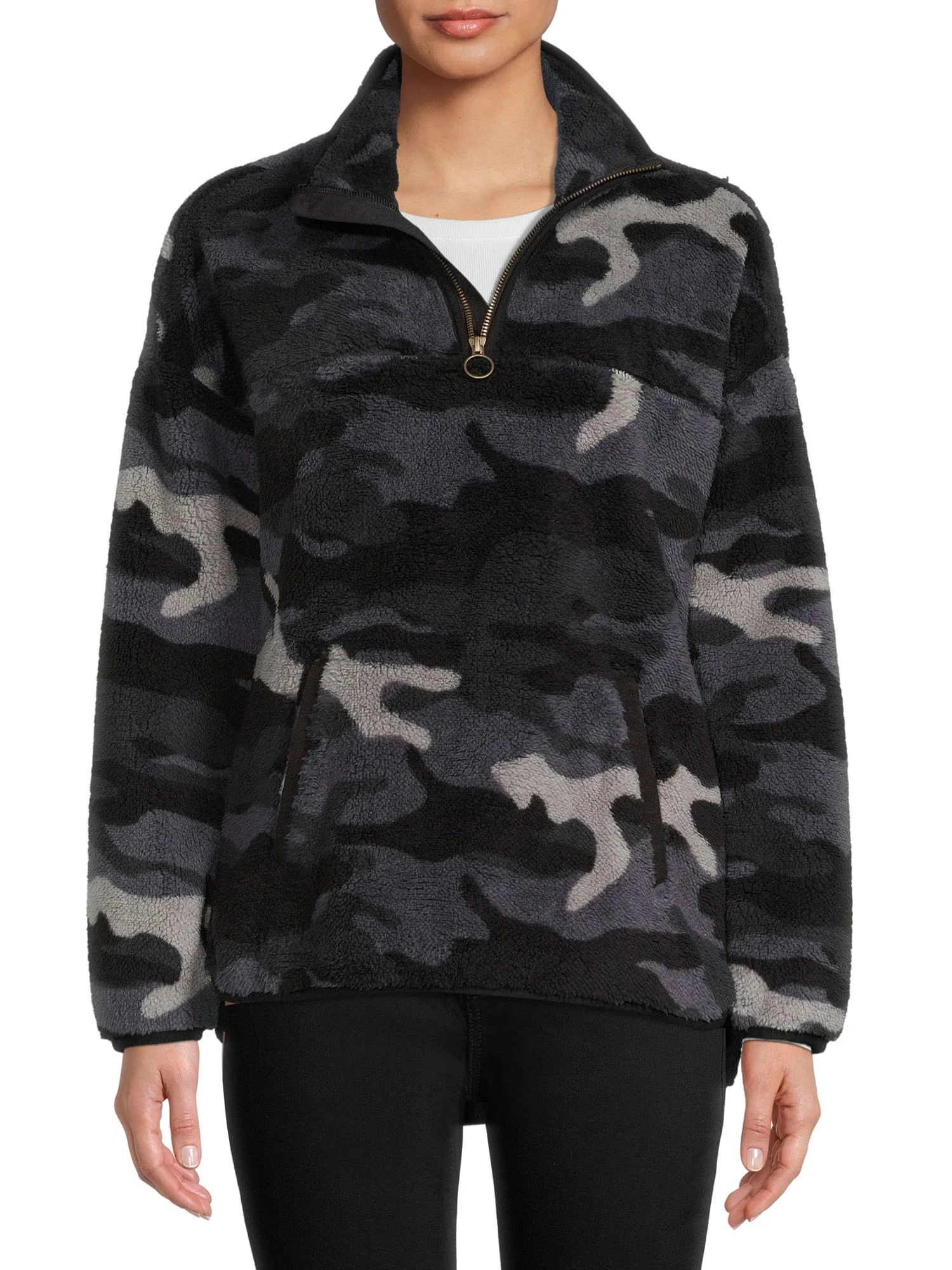 Time and Tru Women's and Women's Plus Size Faux Sherpa Quarter Zip Pullover Top | Walmart (US)