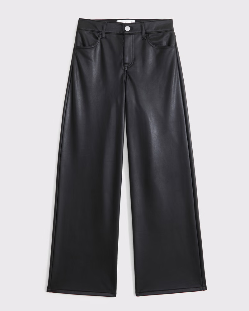 girls vegan leather high rise wide leg pant | girls bottoms | Abercrombie.com | Abercrombie & Fitch (US)
