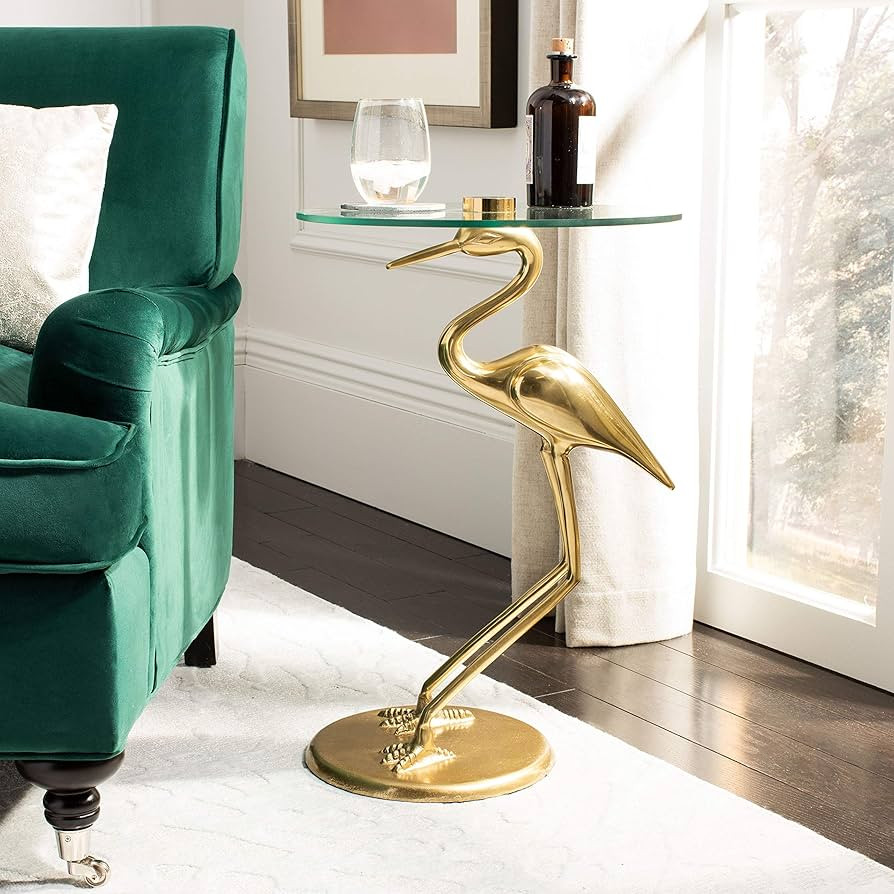 Safavieh Home Tori Gold Crane Base Accent Table | Amazon (US)