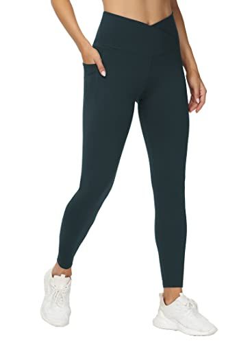 Amazon.com: THE GYM PEOPLE Women's V Cross Waist Workout Leggings Tummy Control Running Yoga Pant... | Amazon (US)