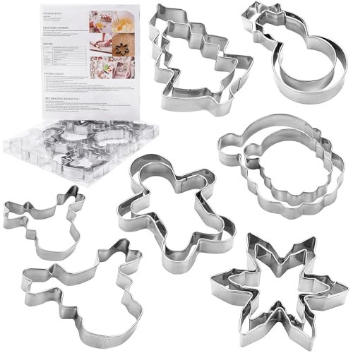 Large Christmas Cookie Cutters,4" Holiday Sturdy Molds thickened Stainless Steel with Recipe Instruction,Snowman, Christmas tree, elk, snowflake,Santa Face,Gingerbread Men for Baking. | Amazon (US)