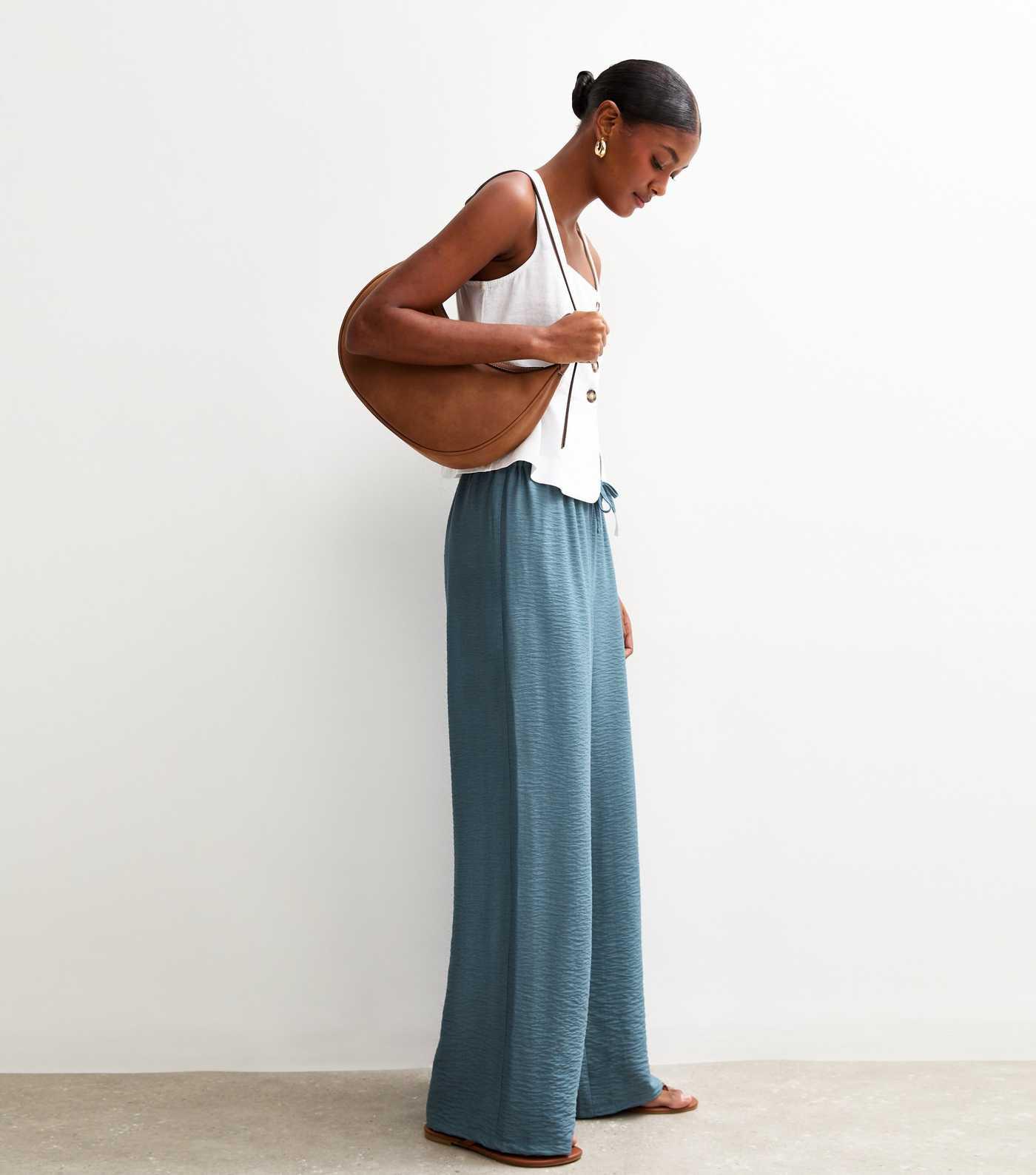 Blue Crinkle Texture Wide Leg Trousers | New Look | New Look (UK)