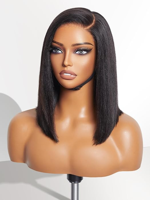 LUVME HAIR 12 Inch Light Yaki Straight Bob Wig Human Hair, Undetectable HD Lace Glueless Without ... | Amazon (US)