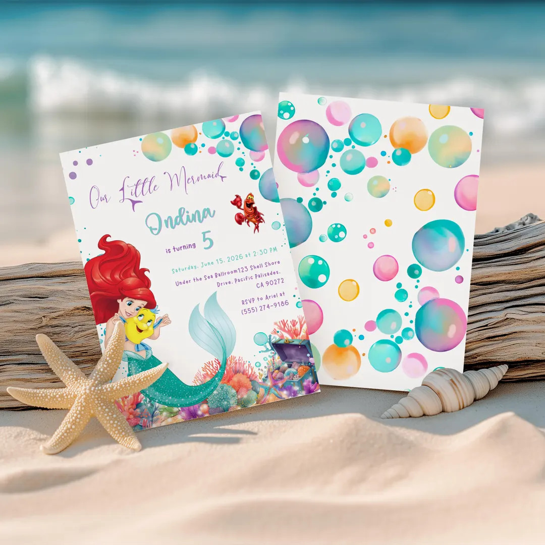 Little Mermaid Birthday Invitation Any Age Girl Ariel Party Editable Canva Template Digital - Ets... | Etsy (Global)