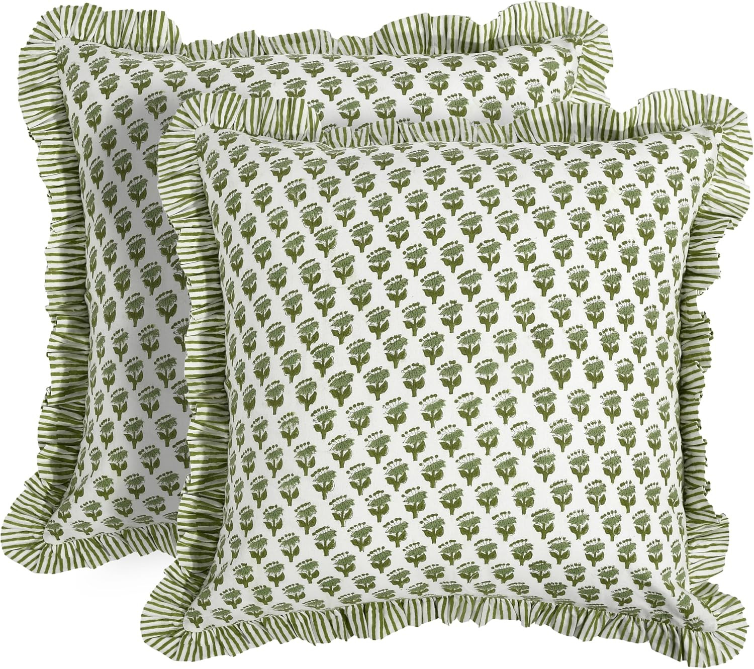 CPC Emerald Green Ruffle Throw Pillow Covers for Couch, 20x20 Inch Cotton Stripe Ruffle Couch Pil... | Amazon (US)