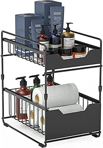 Under Sink Organizers And Storage With Sliding Storage Drawer,2-Tier Cabinet Organizer Shelf for Kit | Amazon (US)