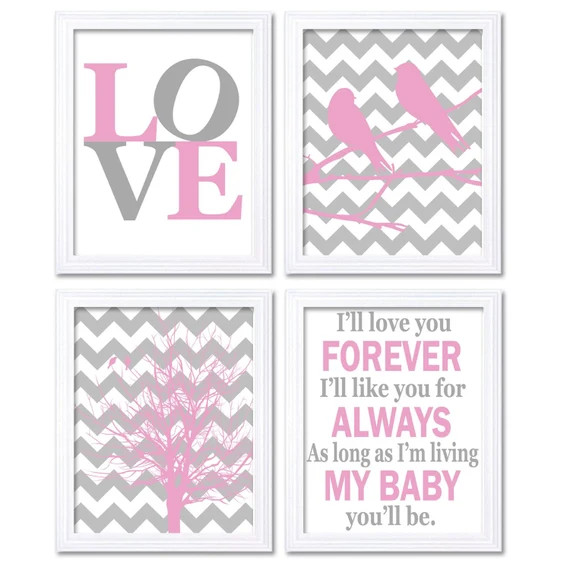 Nursery Art Pink Grey Wall Decor I'll Love You Forever Set | Etsy | Etsy (US)