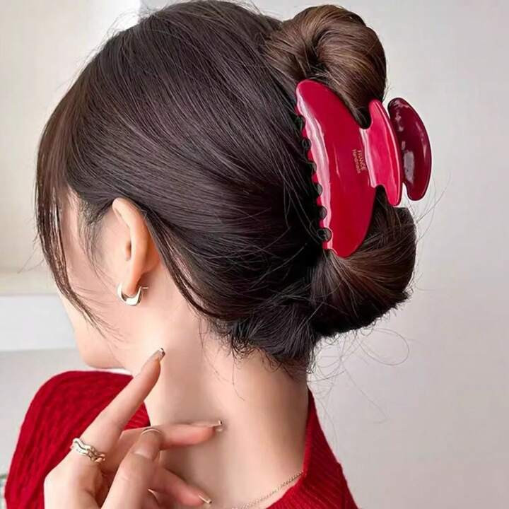1pc Women's Red Large Size Acetic Acid Hair Clip For Fashionable Bun Hairstyle, Suitable For Dail... | SHEIN