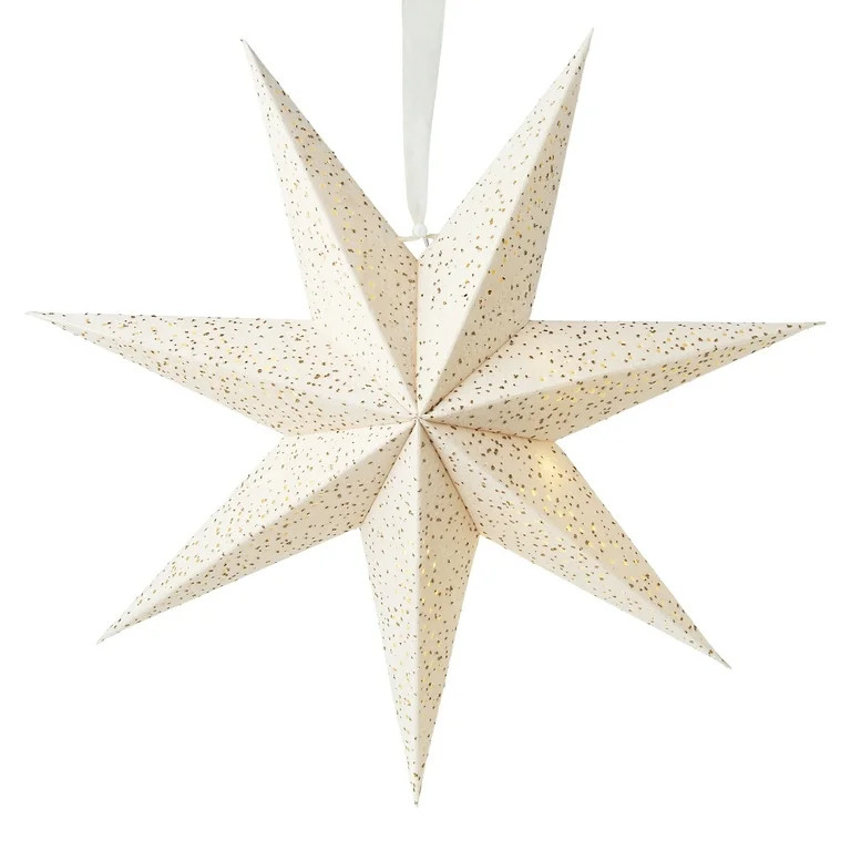 Light-Up White Battery-Operated Flocked Star Christmas Hanging Decoration, 17", by Holiday Time | Walmart (US)