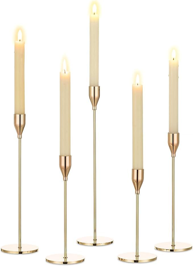 Romadedi Gold Candle Holders Candlestick - for Taper Candles Holder Set of 5 Tall Vintage Metal C... | Amazon (UK)