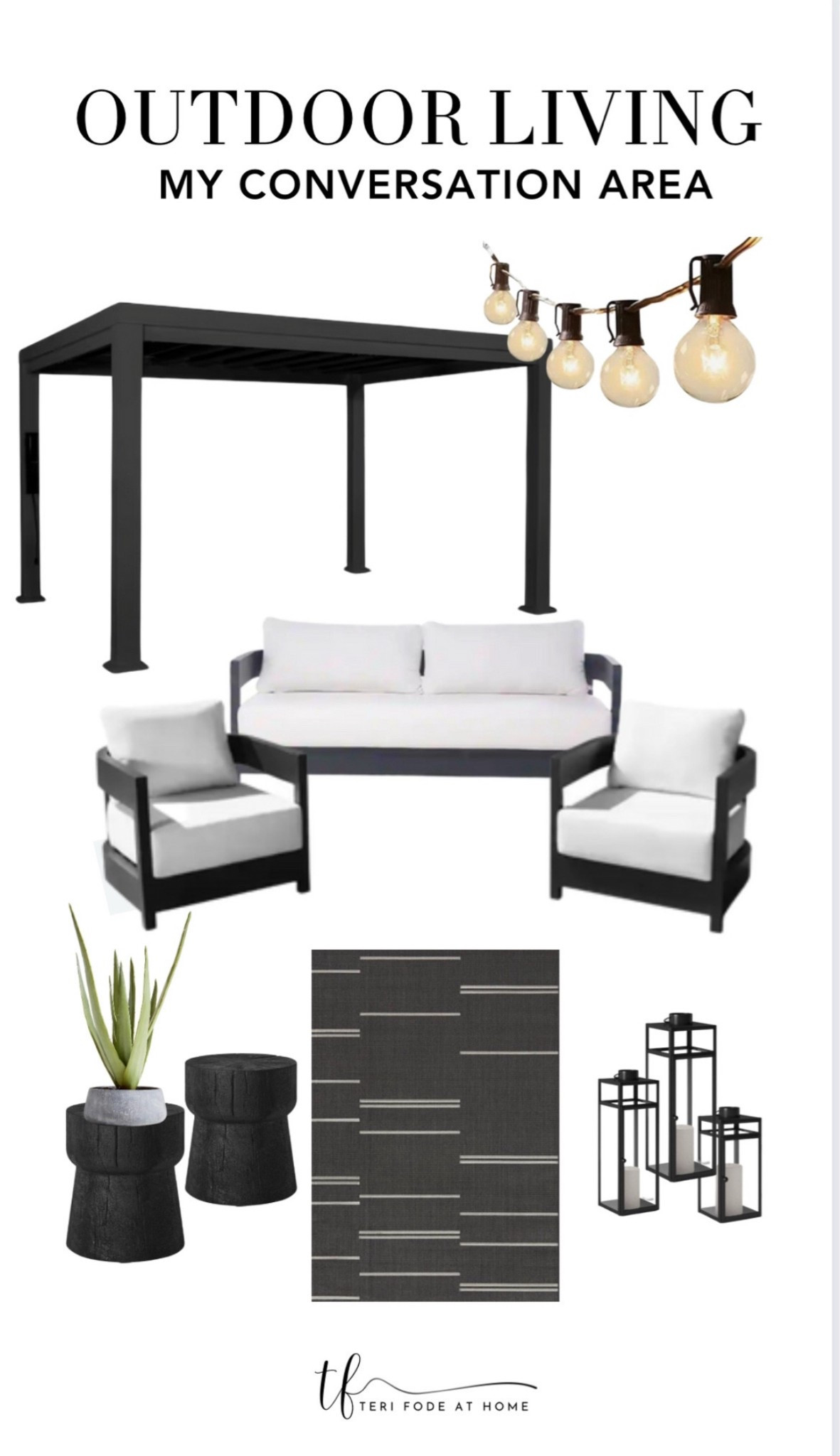 Black pergola, black and white, black and white outdoor furniture, black-and-white outdoor, black outdoor lanterns, outdoor oasis

#LTKSaleAlert #LTKHome