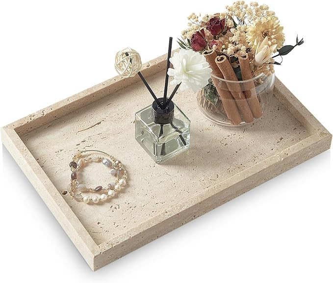 Travertine Tray,Bathroom Vanity Tray Non-Ceramic/Non-Resin,Marble Perfume Decorative Tray 12 x 8 ... | Amazon (US)