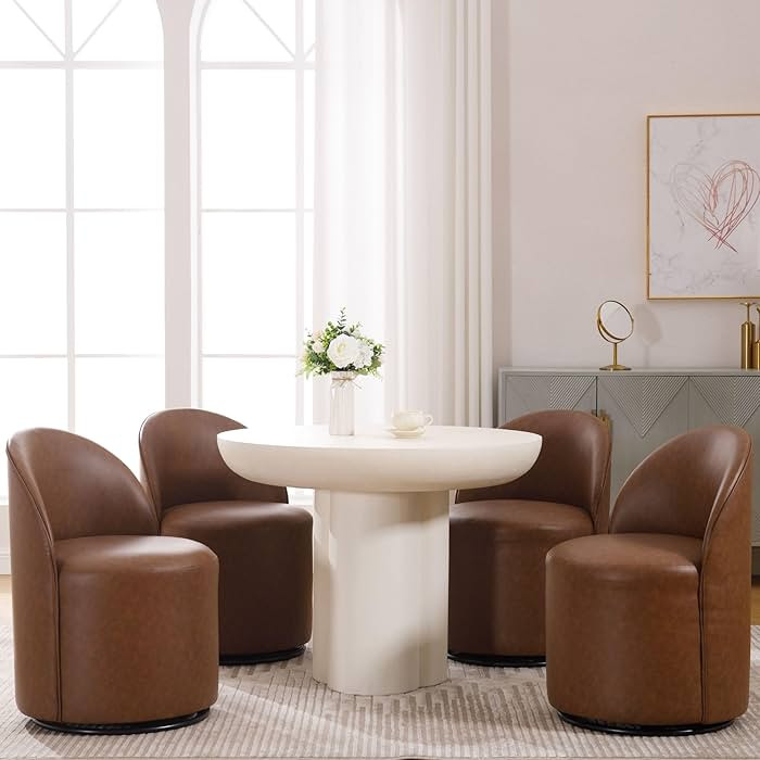 Wahson Faux Leather Swivel Dining Chair Set of 4, Modern Upholstered Barrel Accent Chair with 360... | Amazon (US)
