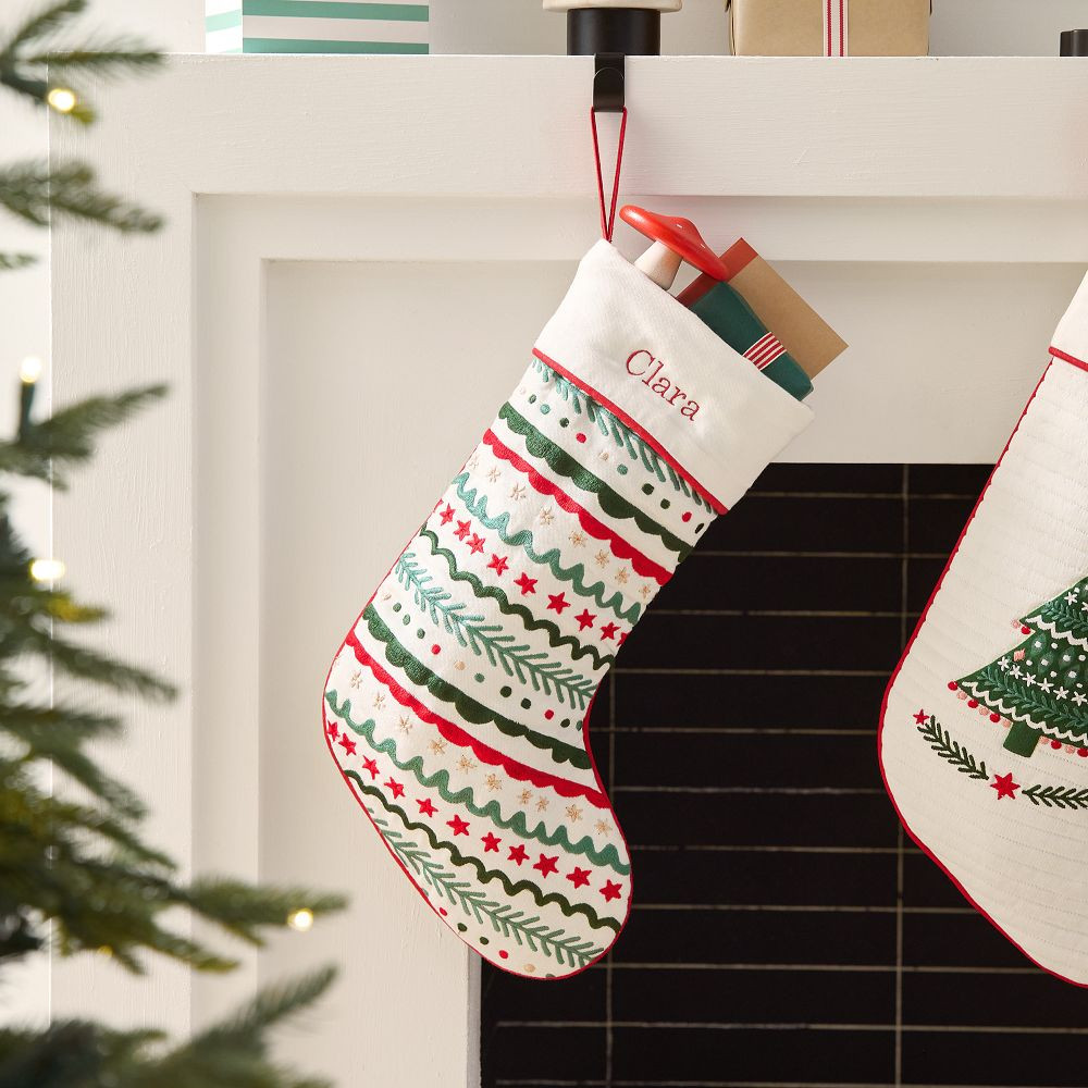 Scandi Embroidered Stripes Stocking | West Elm (US)