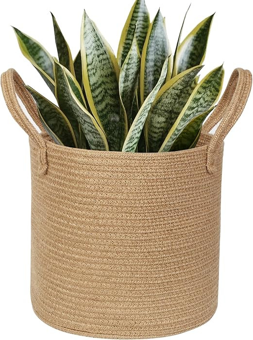 Round Wicker Basket with Handle, 12.5"x12.5" Woven Jute Rope Plant Basket for 11" Pot, Indoor Boh... | Amazon (US)