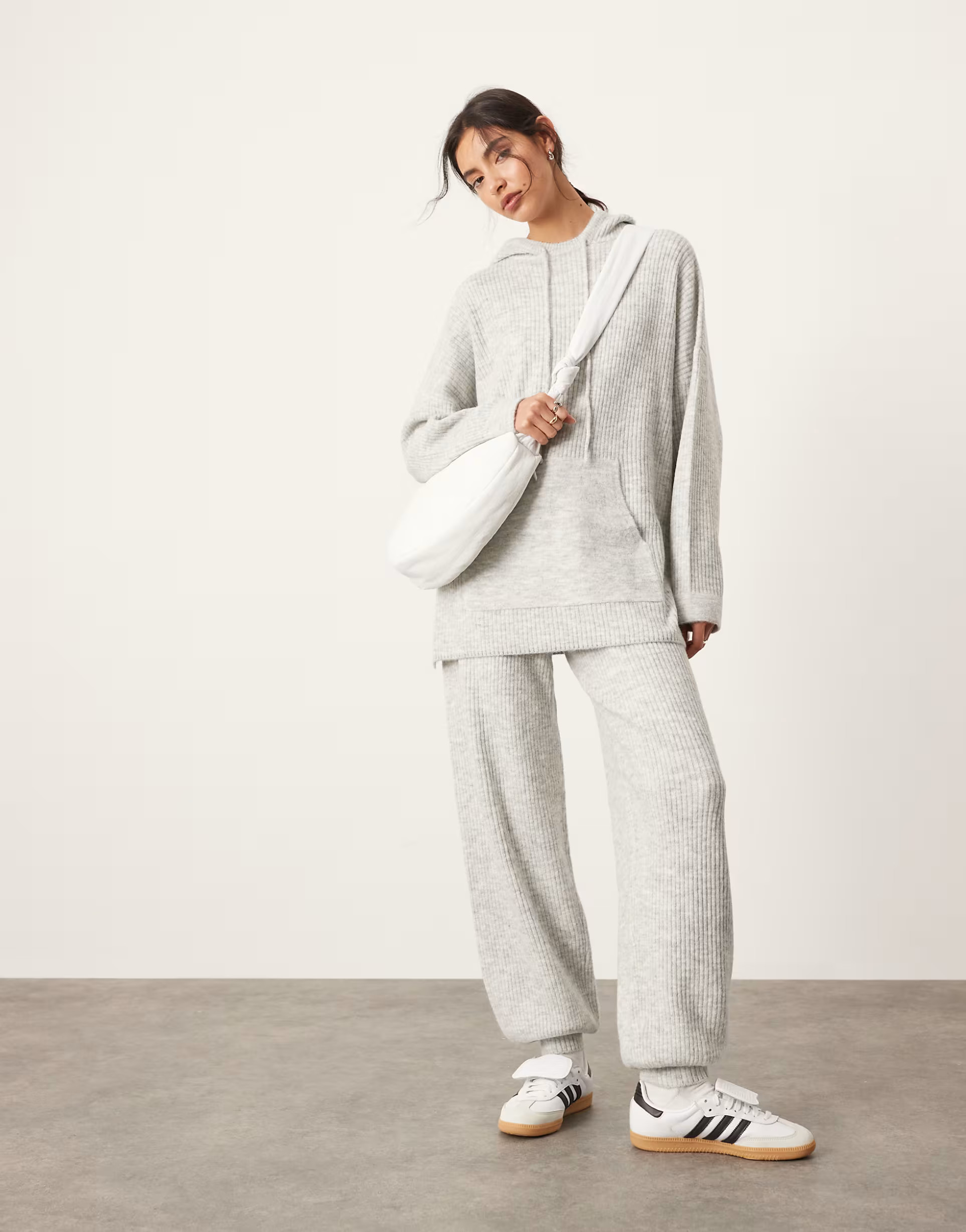 ASOS EDITION knit rib cuffed jogger co-ord in ice grey | ASOS (Global)