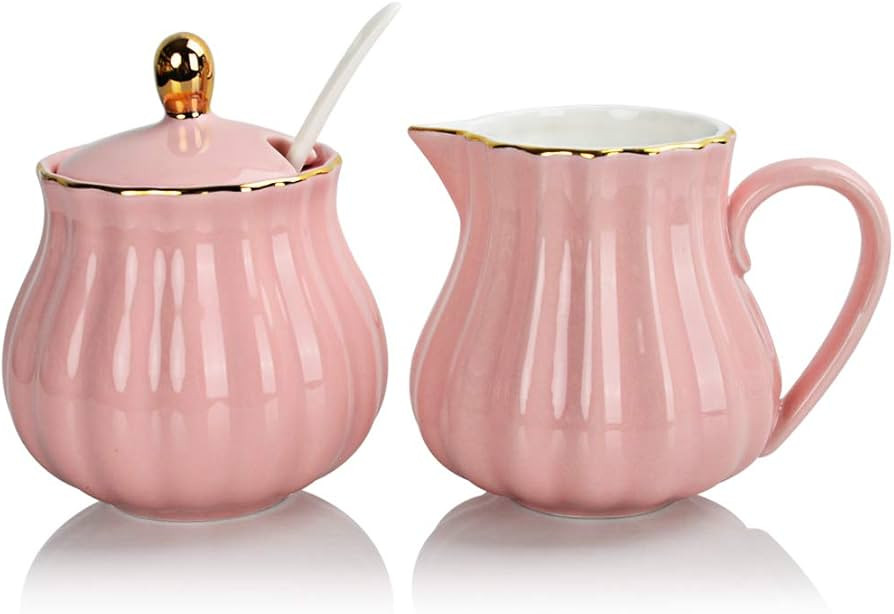 Sweejar Royal Ceramic Sugar and Creamer Set, 3 Piece Set with Cream Pitcher, Sugar Bowl, Sugar Se... | Amazon (CA)