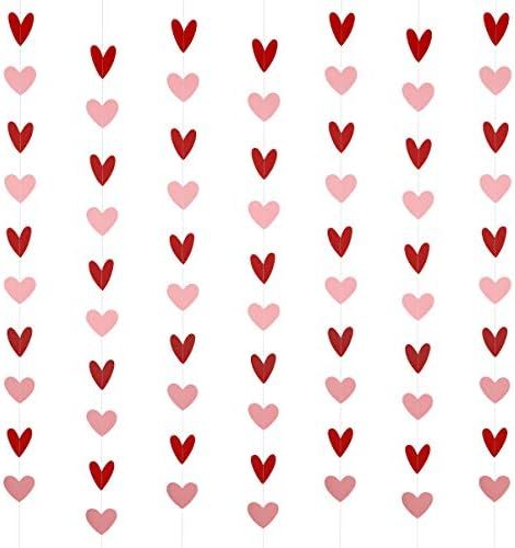 Valentines Red Pink Heart Hanging Garland Banner for Valentines Day Decorations,Wedding Engagemen... | Amazon (US)