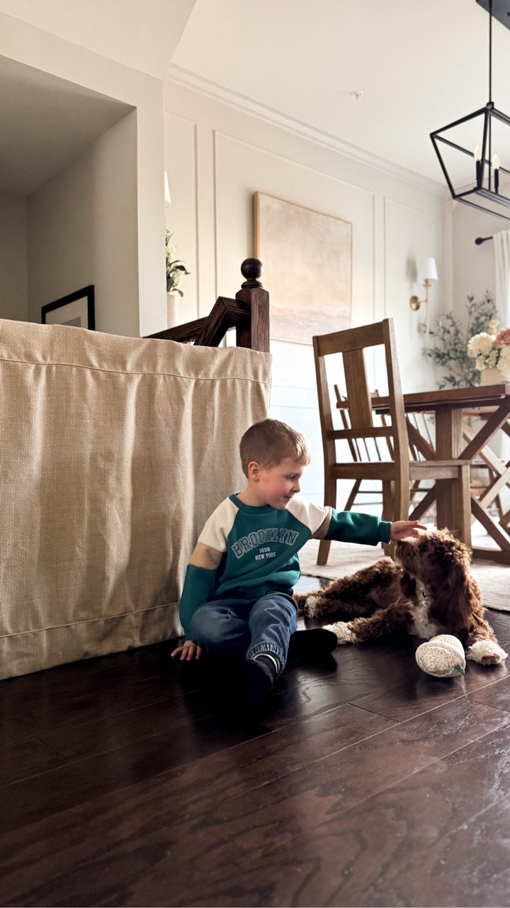 a baby gate that’s aesthetic ✨and✨ functional?! Yes, please! @thestairbarrier is a must-have for families with little ones and pets.

We have an open concept main floor and have two staircases, and The Stair Barrier keeps my family safe without compromising aesthetics. I also love that the Banister to Banister gates don’t require any drilling - simply clip it to the banister on each side, pull together tighten, and voilà! The perfect way to keep little ones & pets safe! 

#aclassyfashionista #homeinspiration #budgetfriendlyhome #thestairbarrier