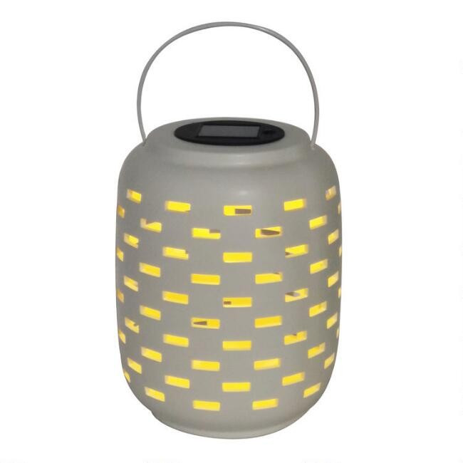 White Dashes Ceramic Solar LED Lantern | World Market