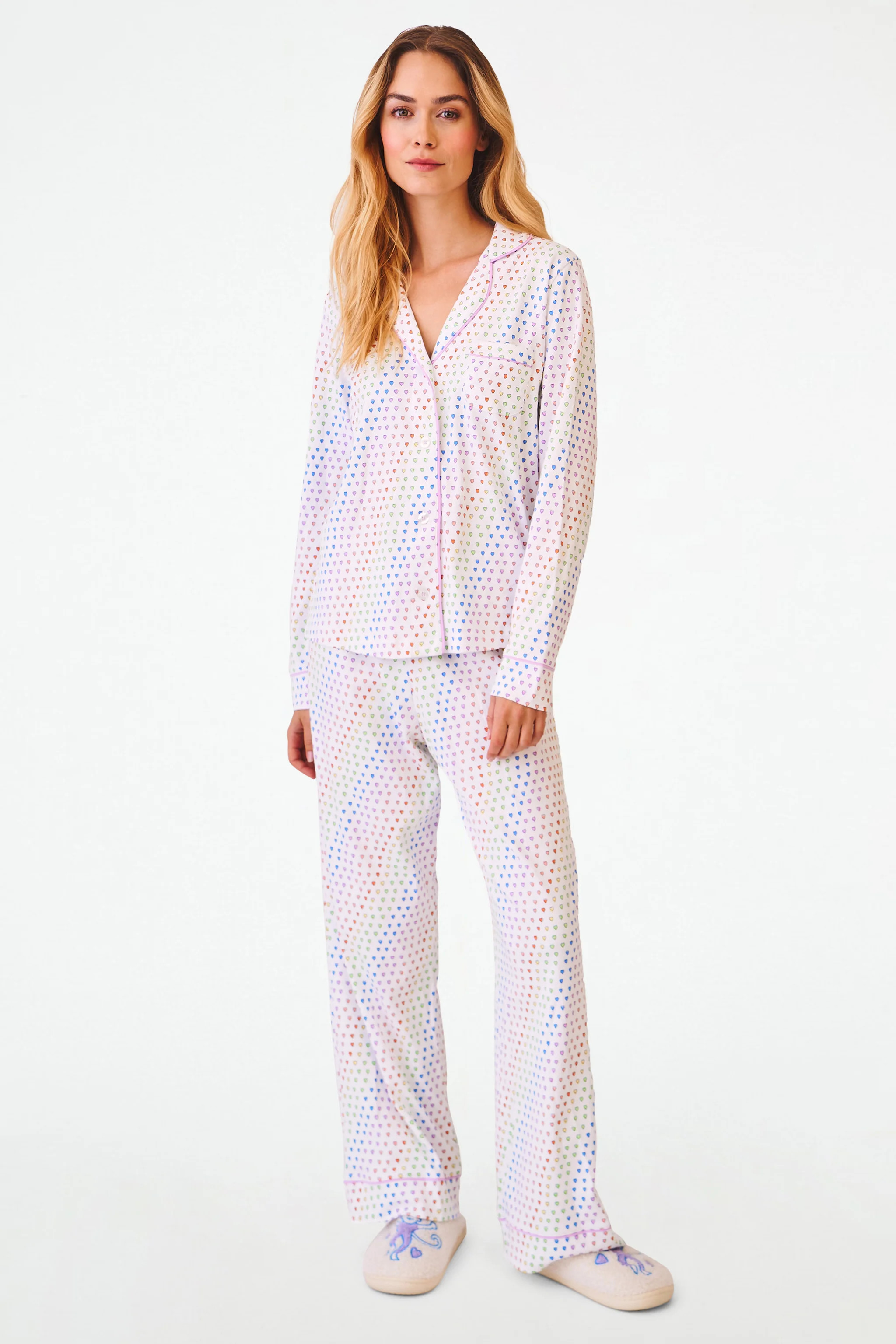 Disco Hearts Long Sleeve Polo Pajamas | Roller Rabbit | Roller Rabbit